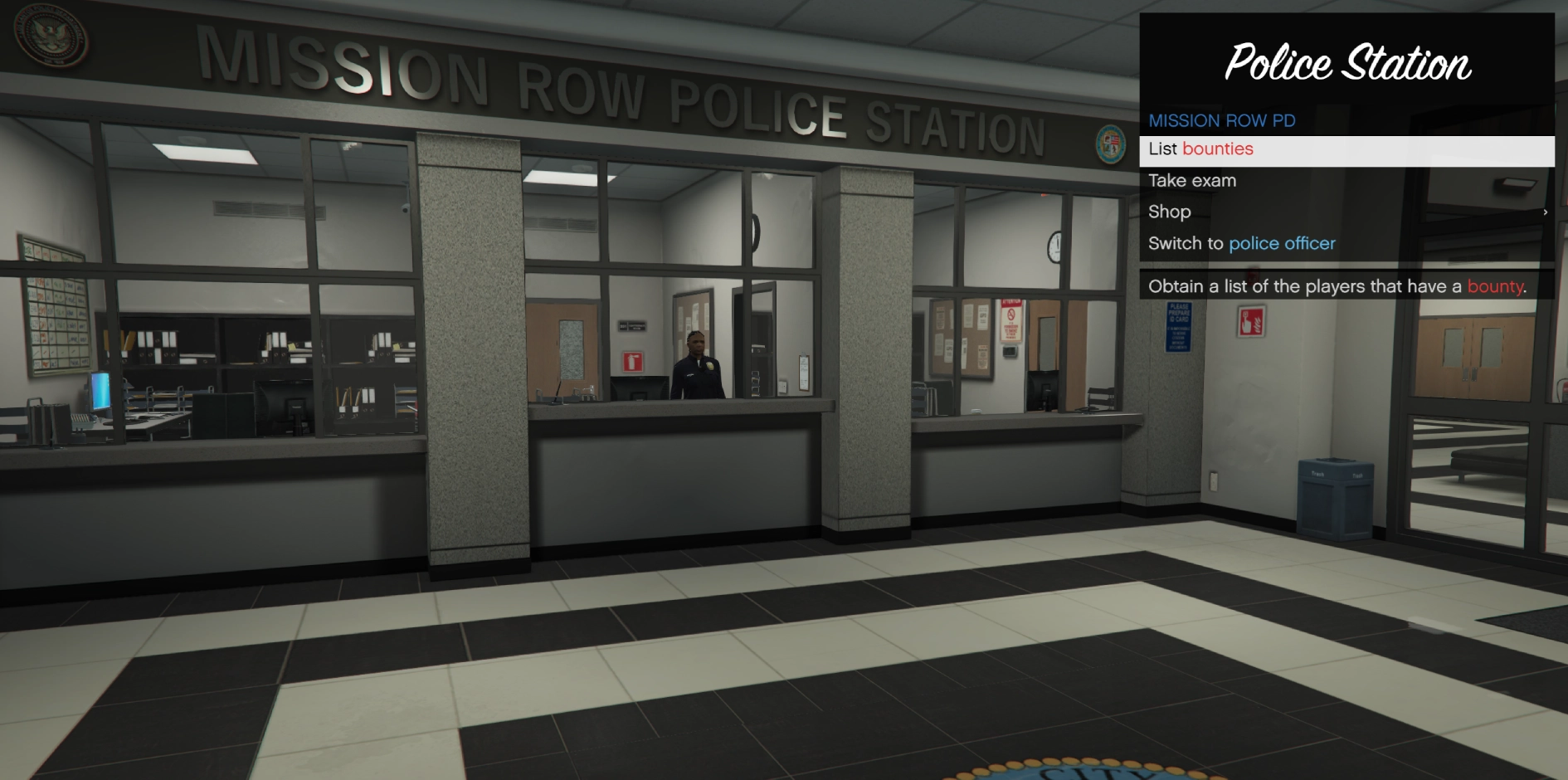 Police Officer: Menu to switch job at Mission Row