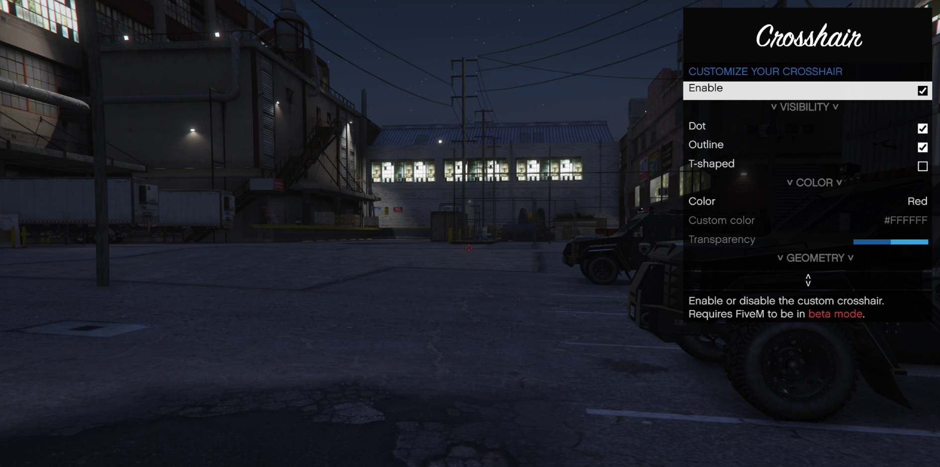 Menu for the crosshair